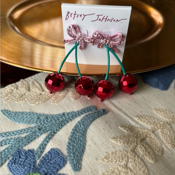 Betsey Johnson Cherry Earrings with Bows - Picture 4 of 4